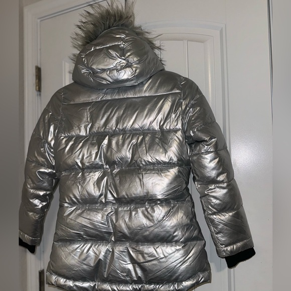 Diesel Girls Hooded Puffer Parka Jacket Removable Faux Fur Trim Silver* - Picture 12 of 12